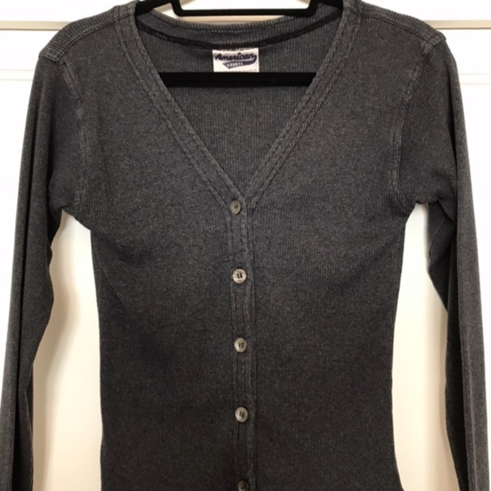 Charcoal Ribbed Knit Cardigan